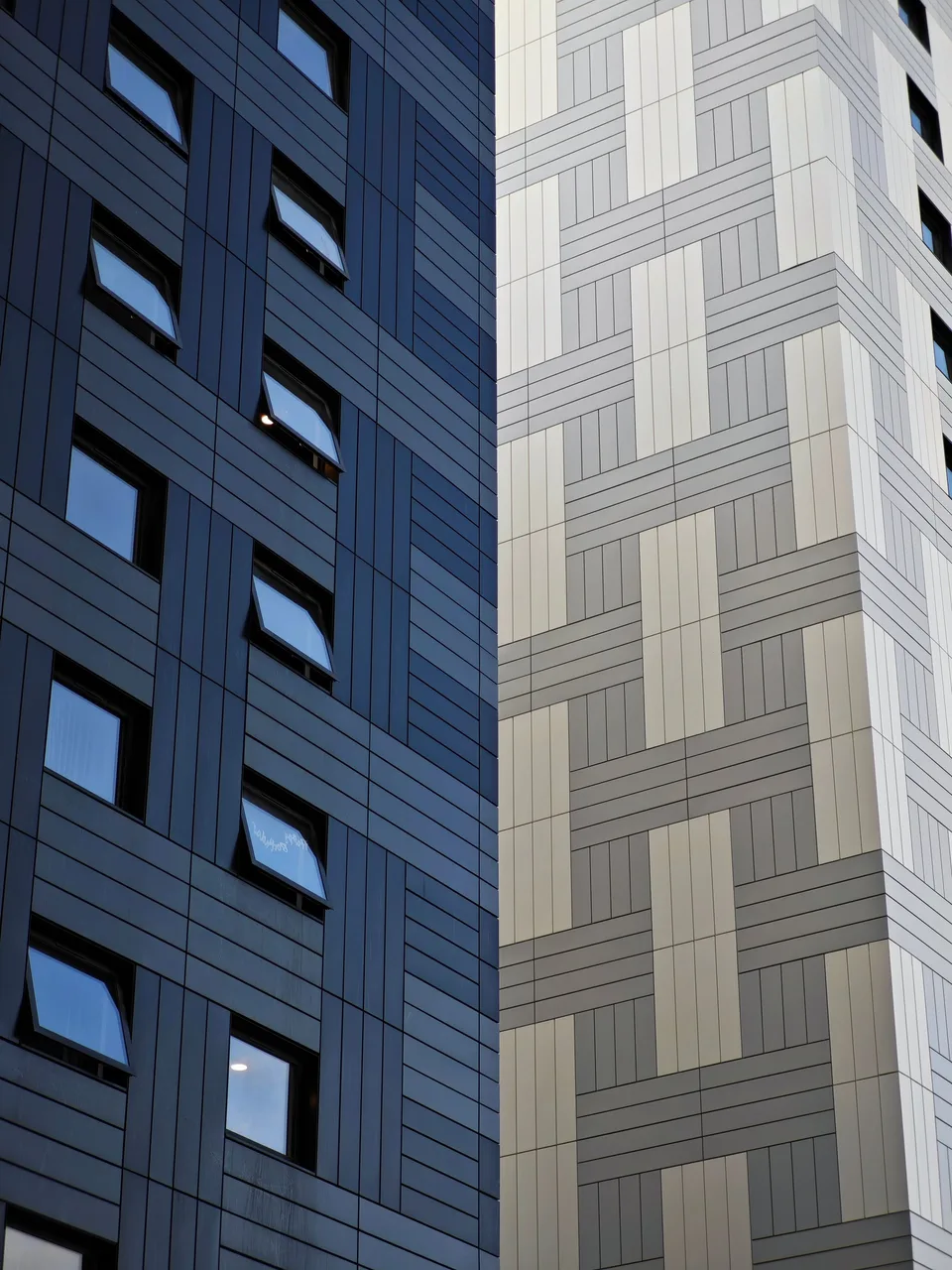 Geometric panels on a building exterior